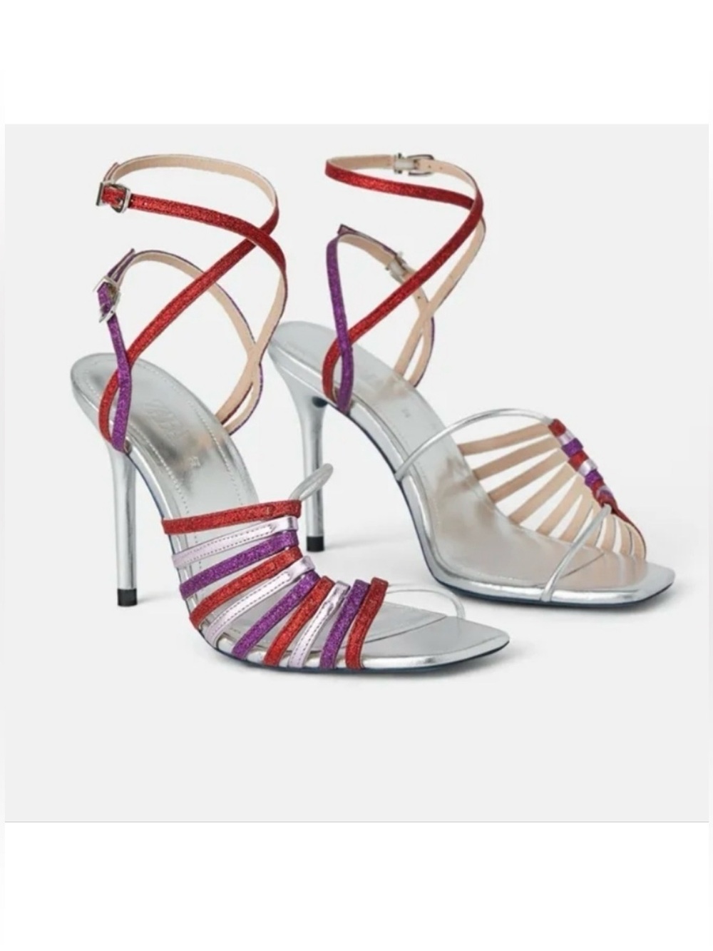 Zara Blue Collection Heeled Glitters Rhinestone leather Sandals